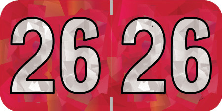 HOLOGRAPHIC 2026 RED Year Label 3/4"H X 1-1/2"W END TAB 500/ROLL