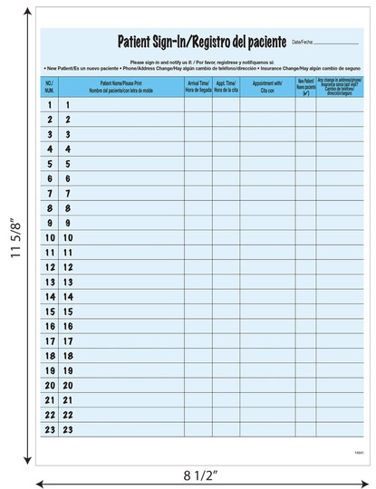 Bilingual Patient Sign-In Forms - BLUE