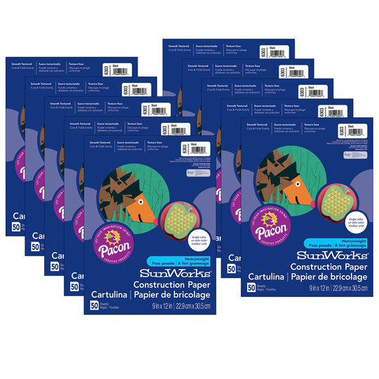 Construction Paper, Black, 9'' x 12'', 50 Sheets Per Pack, 10 Packs - PAC6303-10