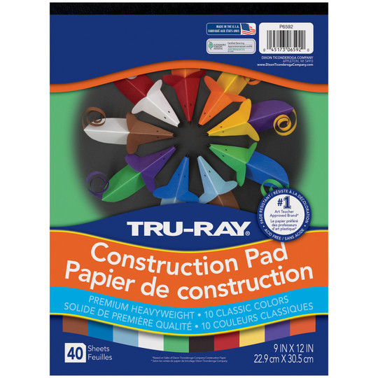 Construction Paper Pad, 10 Classic Colors, 9'' x 12'', 40 Sheets - PAC6592
