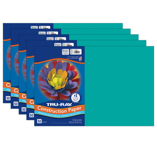 Construction Paper, Turquoise, 12'' x 18'', 50 Sheets Per Pack, 5 Packs - PAC103039-5