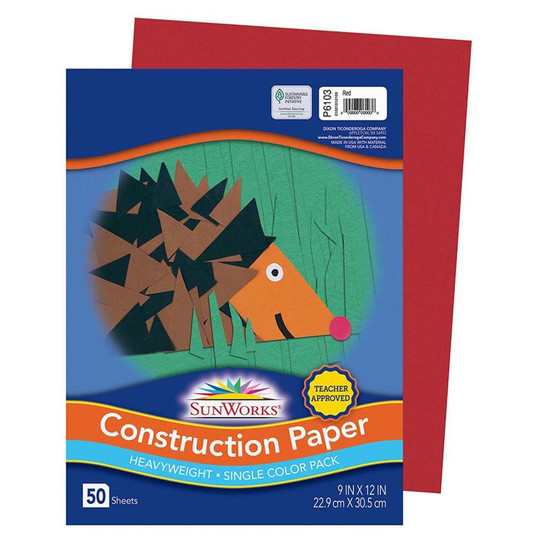 Construction Paper, Red, 9'' x 12'', 50 Sheets - PAC6103