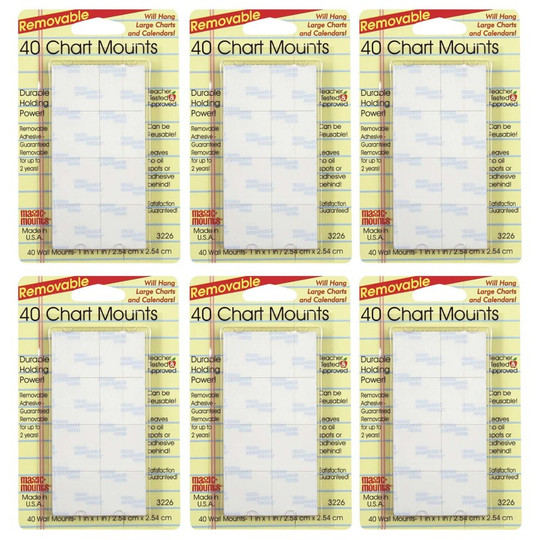Chart Mounts, 1'' x 1'', 40 Per Pack, 6 Packs