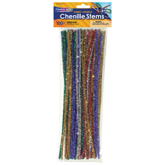 Jumbo Sparkle Stems, Assorted Colors, 12'' x 6 mm, 100 Pieces