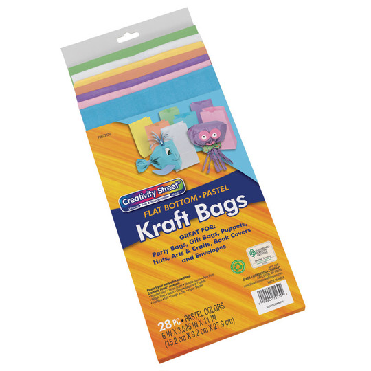 Kraft Bag, Assorted Pastel Colors, 6'' x 3-5/8'' x 11'', 28 Bags