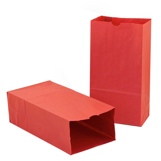 Gusseted Paper Bags, #6 (6'' x 3.5'' x 11''), Red, Pack of 50