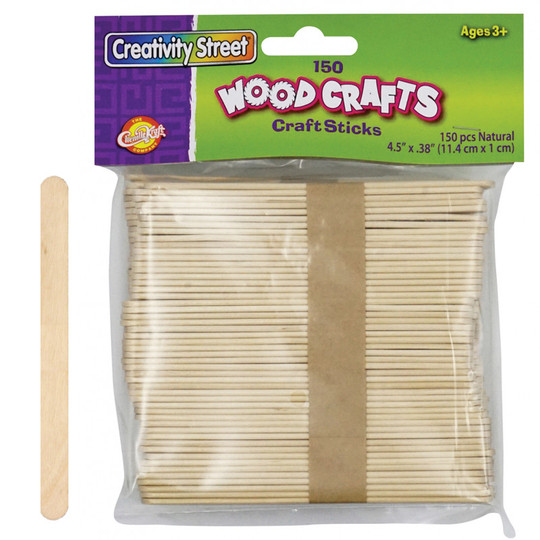 Regular Craft Sticks, Natural, 4.5'' x 3/8'', 150 Pieces