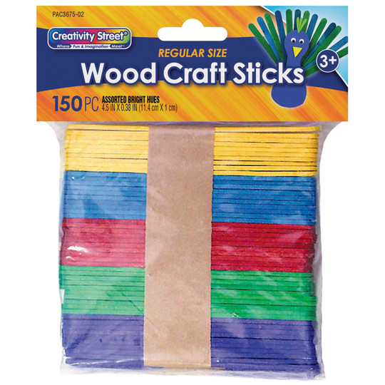 Regular Craft Sticks, Bright Hues Assorted, 4 1/2'' x 3/8'' x 2mm, 150 Pieces