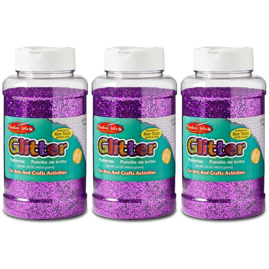 Creative Arts Glitter, 1 lb. Bottle, Purple, Pack of 3