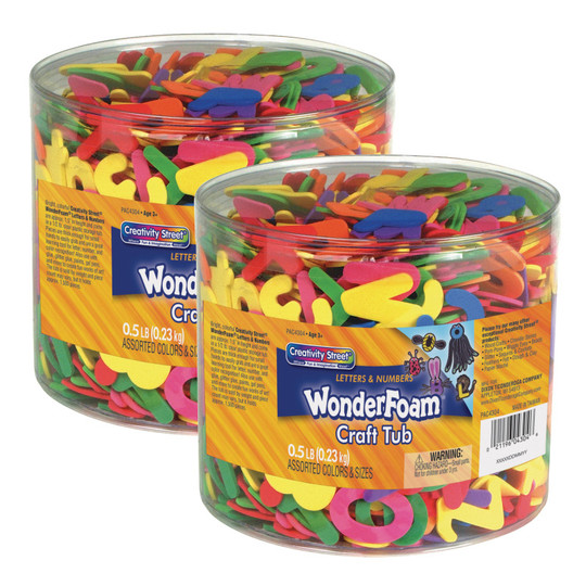 WonderFoam Craft Tub, Letters and Numbers, Assorted Sizes, 1/2 lb. Per Tub, 2 Tubs