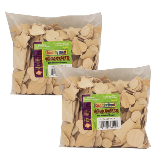 Wood Shapes, Natural Colored, Assorted Shapes, 1/2'' to 2'', 350 Per Pack, 2 Packs