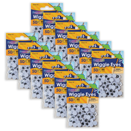 Wiggle Eyes, Black, 10 mm, 50 Per Pack, 12 Packs