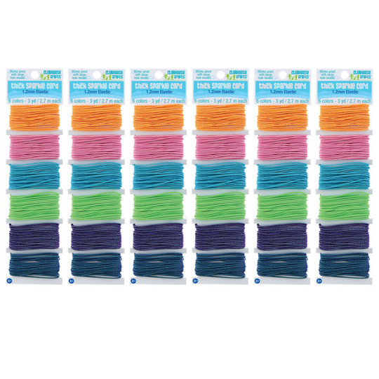 Thick Sparkle Elastic Cord, 6 Colors, 18 Yards Per Pack, 6 Packs