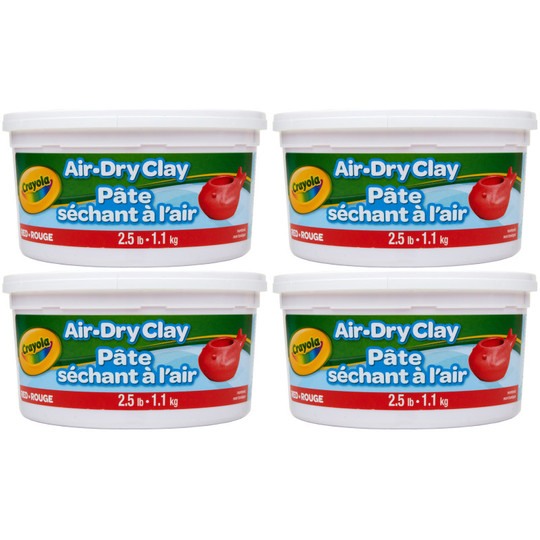 Air Dry Clay, .5lb Tub, Red, Pack of 4
