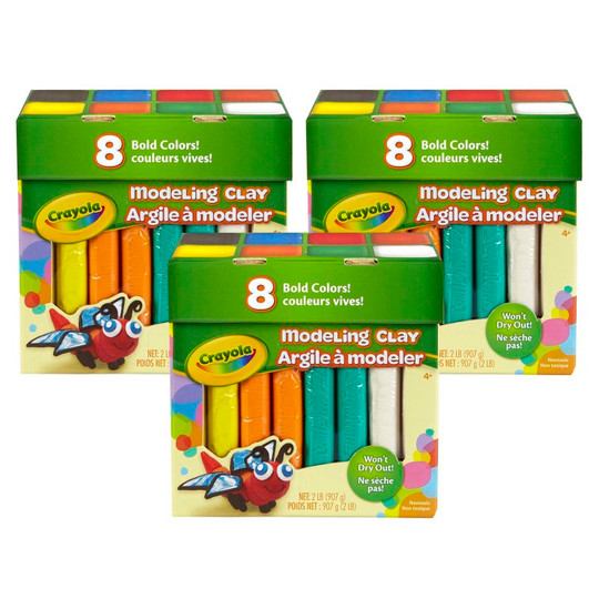 Modeling Clay, 2 l.umbo Assortment, 8 Colors Per Box, 3 Boxes