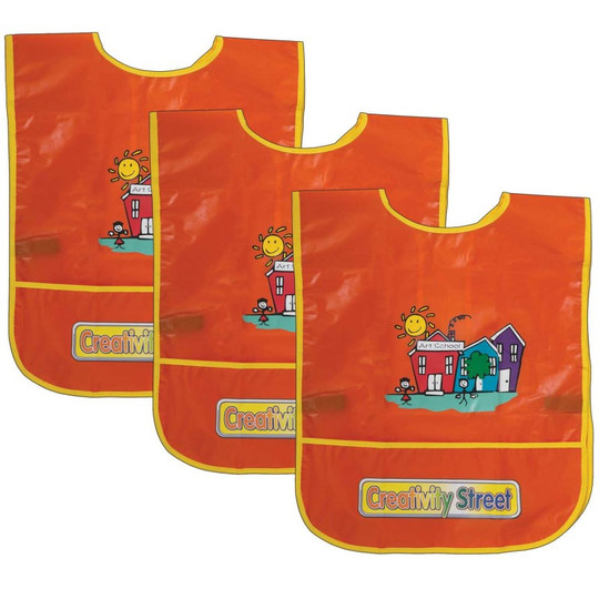 Children's Artist Smock, Ages 3 to 8, Orange, 15'' x 12'', Pack of 3