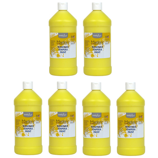 Little Masters Washable Tempera Paint, Yellow, 32 oz. , Pack of 6