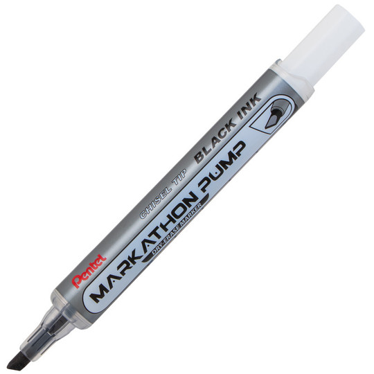 Markathon Pump Dry Erase Marker, Chisel Tip, Black Ink, 1 Dozen