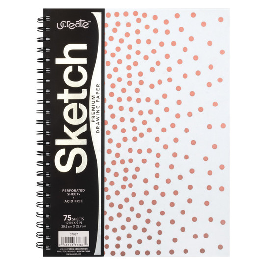 Fashion Poly Sketch Book, 9'' x 12'', 75 Sheets, Rose Gold Dots Design