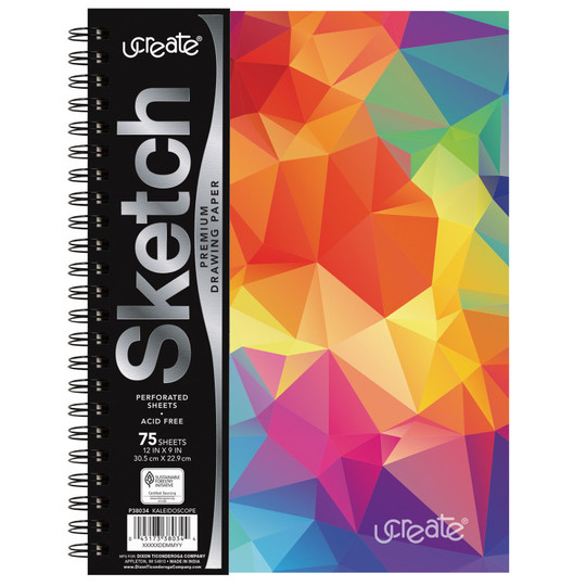 Fashion Poly Sketch Book, 9'' x 12'', 75 Sheets, Kaleidoscope Design