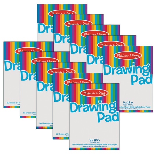 Drawing Pad, 9'' x 12'', White, 50 Sheets, Pack of 10