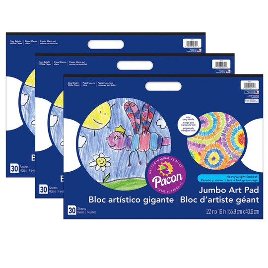 Jumbo Art Pad, White, 22'' x 16'', 30 Sheets, Pack of 3