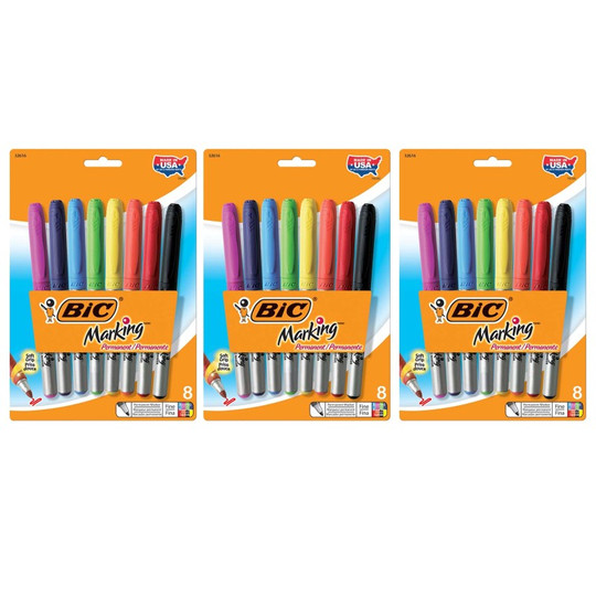 Intensity Permanent Marker, Fine Point, Assorted Colors, 8 Per Pack, 3 Packs
