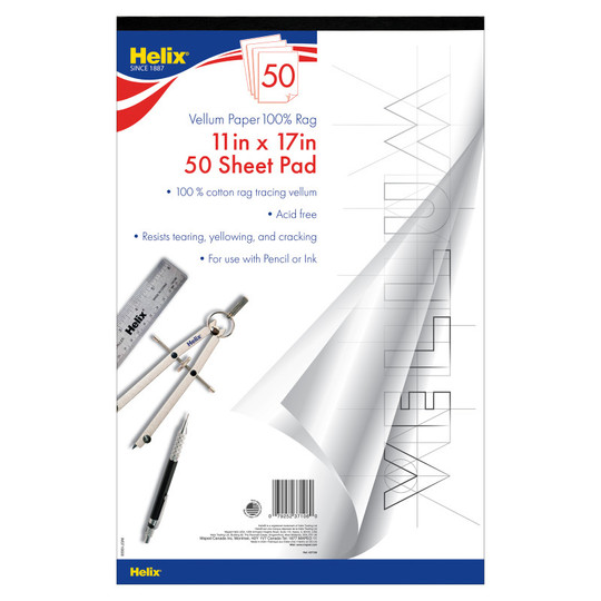 Vellum Paper Pad, 100% Rag, 11'' x 17'', 50 Sheets