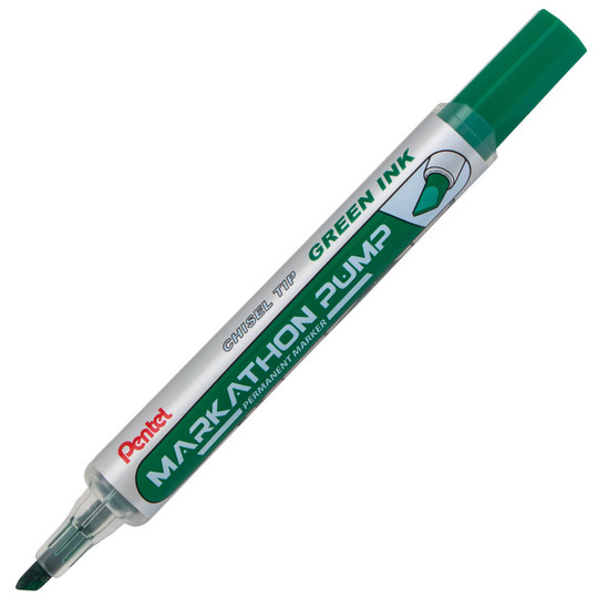 Markathon Pump Permanent Marker, Chisel Tip, Green Ink, 1 Dozen