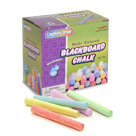 Blackboard Chalk, 5 Assorted Colors, 3/8'' x 3-1/4'', 60 Pieces