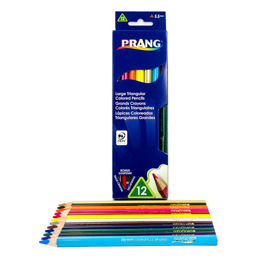 Triangular Colored Pencils, .5 mm core, With Sharpener, Assorted Colors, 12 Count