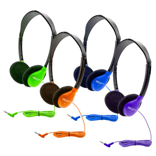Personal On-Ear Stereo Headphone, Assorted Colors, Set of 4