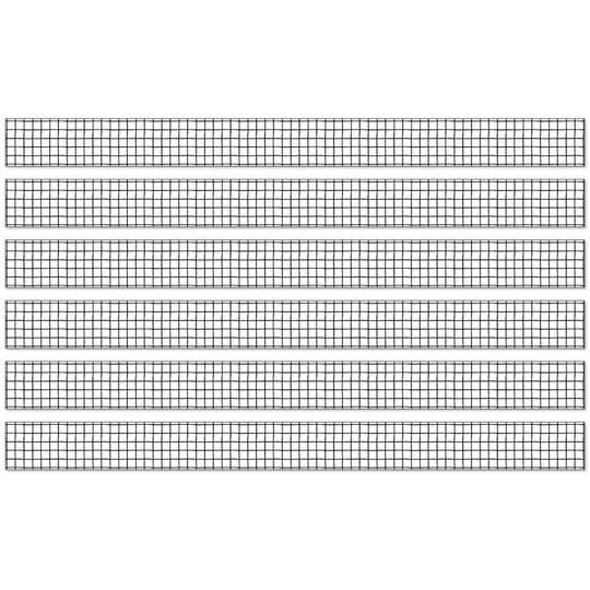 Creatively Inspired Black & White Grid Straight Borders, 36 Feet Per Pack, 6 Packs