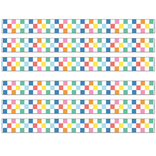 We Stick Together Checkered Rainbow Straight Bulletin Board Borders, 36 Feet Per Pack, 6 Packs