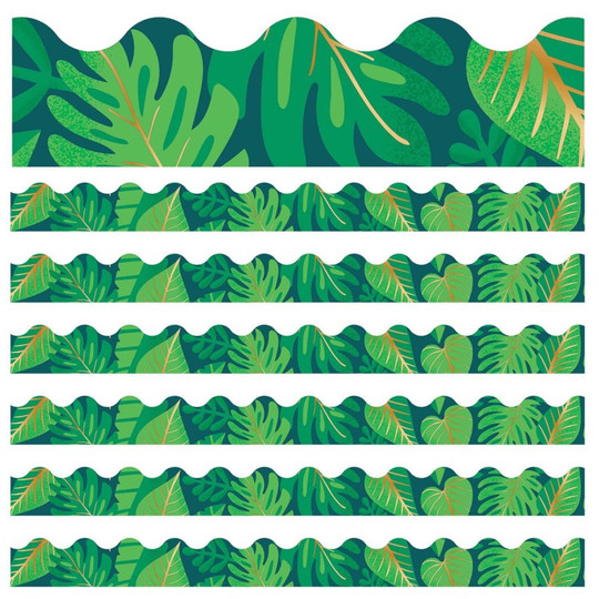 One World Tropical Leaves Scalloped Border, 39 Feet Per Pack, 6 Packs
