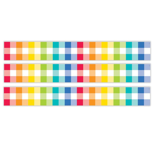 Core Decor Rainbow Buffalo Check EZ Border, 48 Feet Per Pack, 3 Packs
