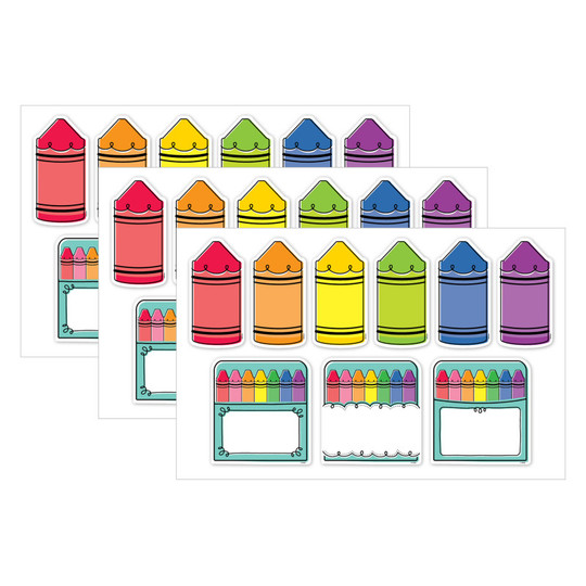 Core Decor Doodle Crayons 6'' Designer Cut-Outs, 54 Per Pack, 3 Packs