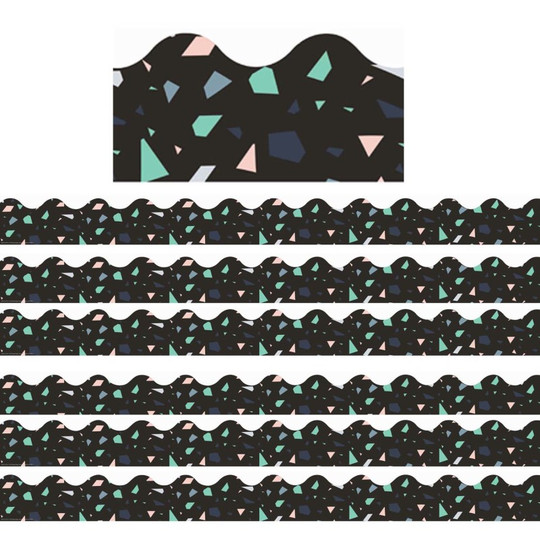 Simply Sassy Black Terrazzo Deco Trim Extra Wide Die Cut, 37 Feet Per Pack, 6 Packs