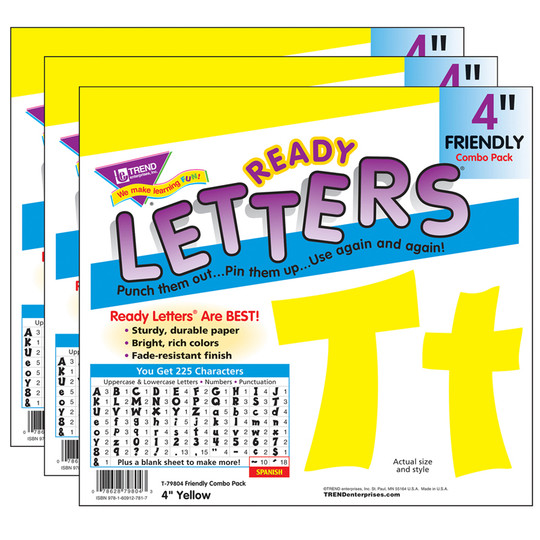 Yellow 4'' Friendly Combo Ready Letters, 3 Packs