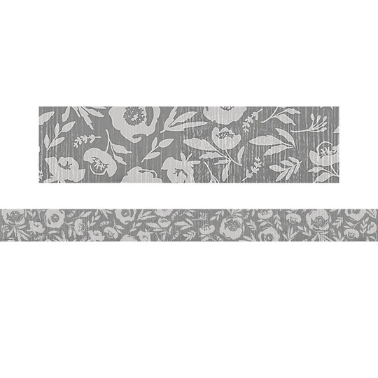 Classroom Cottage Gray Floral Straight Border Trim, 35 Feet