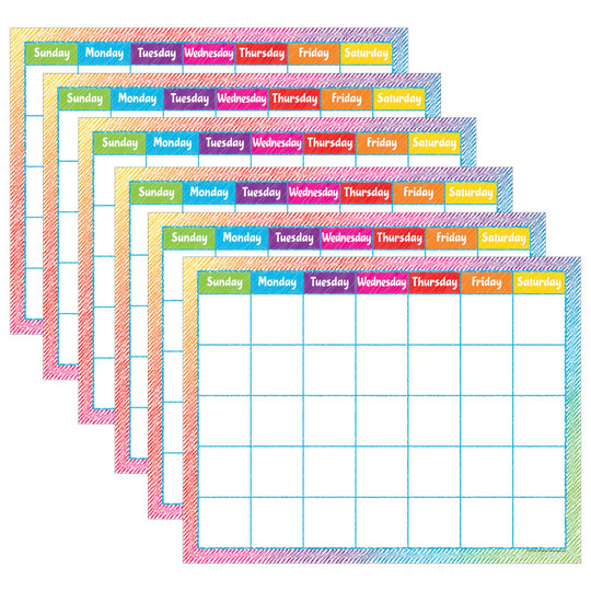 Colorful Scribble Calendar Chart, Pack of 6