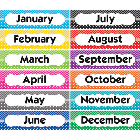 Chevrons and Dots Monthly Headliners, Pack of 12
