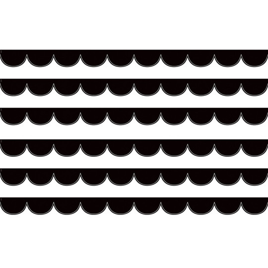 Black with White Scalloped Die-Cut Border Trim, 35 Feet Per Pack, 6 Packs