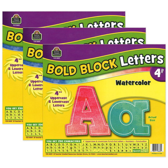 Watercolor Bold Block 4'' Letters Combo Pack, 3 Packs