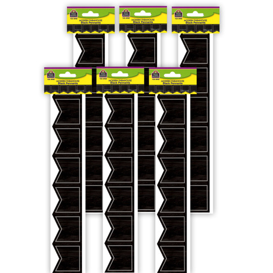 Modern Farmhouse Black Pennants Die-Cut Border Trim, 35 Feet, 6 Packs