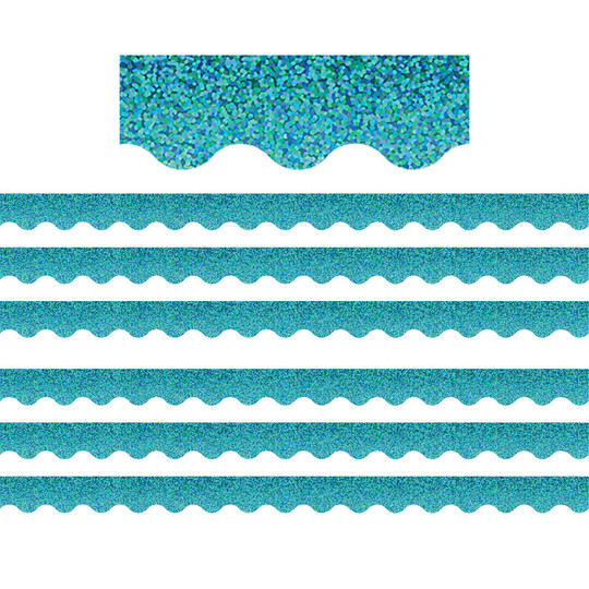 Teal Sparkle Scalloped Border Trim, 35 Feet Per Pack, 6 Packs