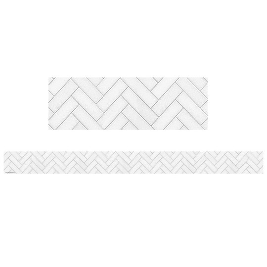 Modern Farmhouse White Herringbone Straight Border Trim, 35 Feet