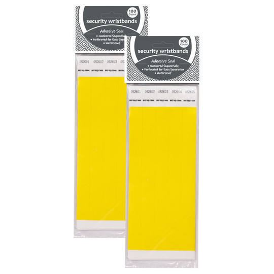 DuPont Tyvek Security Wristbands, Yellow, 100 Per Pack, 2 Packs