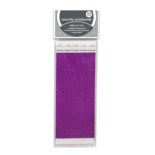 DuPont Tyvek Security Wristbands, Purple, Pack of 100
