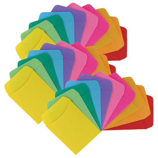 Self-Adhesive Library Pockets, .5'' x .875'', 10 Colors, 30 Per Pack, 3 Packs